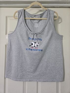 White Stag Gray Tank Pajama Top with Cow Graphic